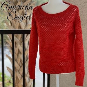 AMERICAN EAGLE OPEN KNIT BURNT ORANGE SWEATER